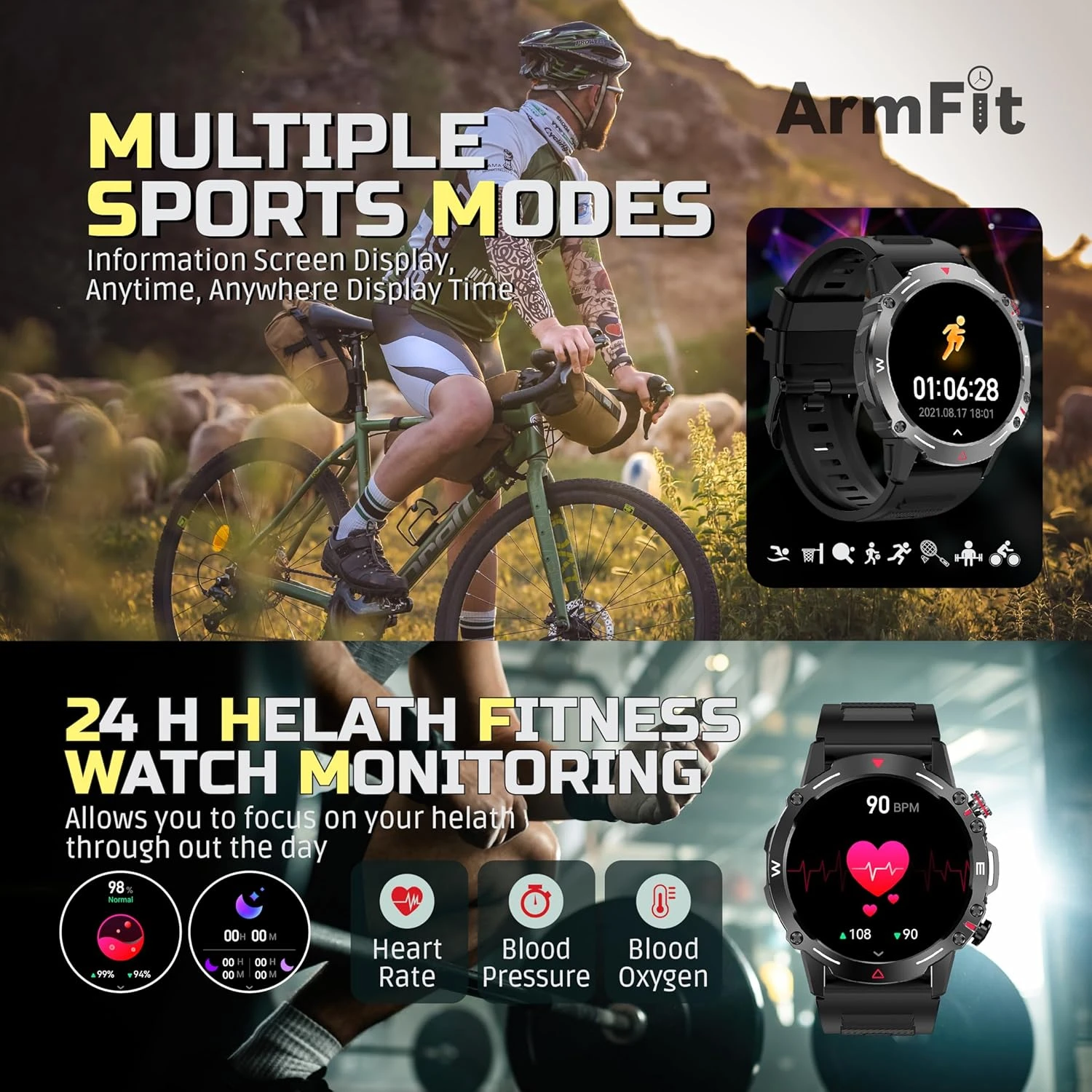 Armfit HULK Smart watch with AMOLED Always On Display Smart watches for men, BT 