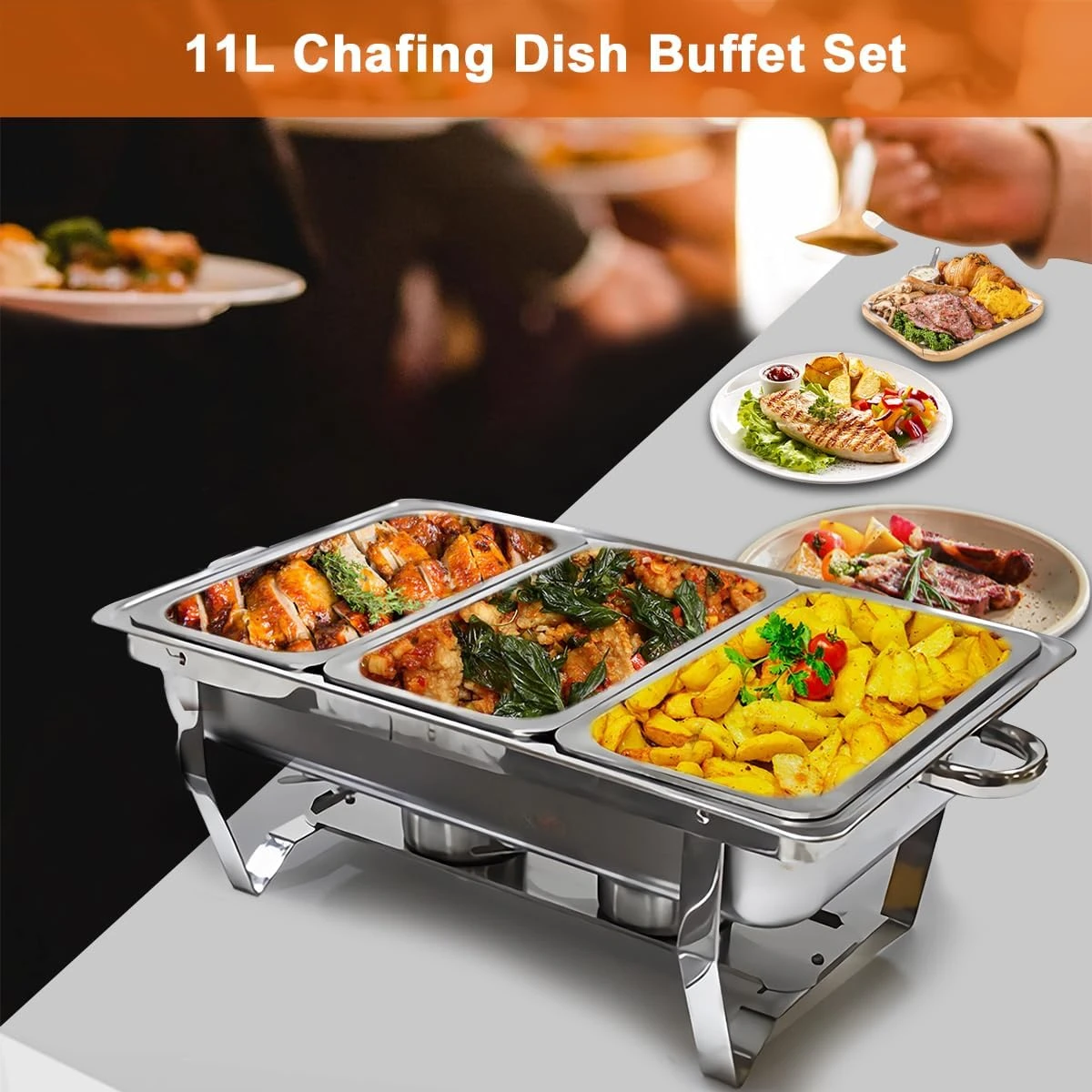 Chafing Dish Buffet Set 11L Catering Server Chafer Food Warmer, Stainless Steel 