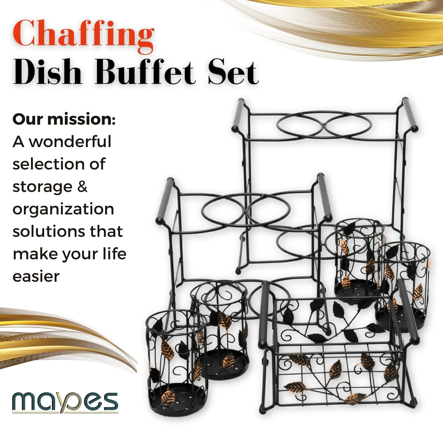 Maypes Chaffing Dish Buffet Set – 3-Tier Chaffee Buffet Set with Plate, Napkin a
