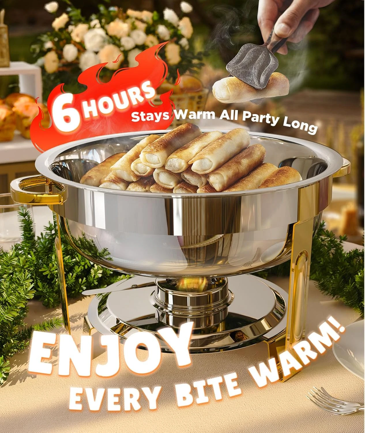 ZILODE Round Chafing Dish Buffet Set Elegant Gold Color