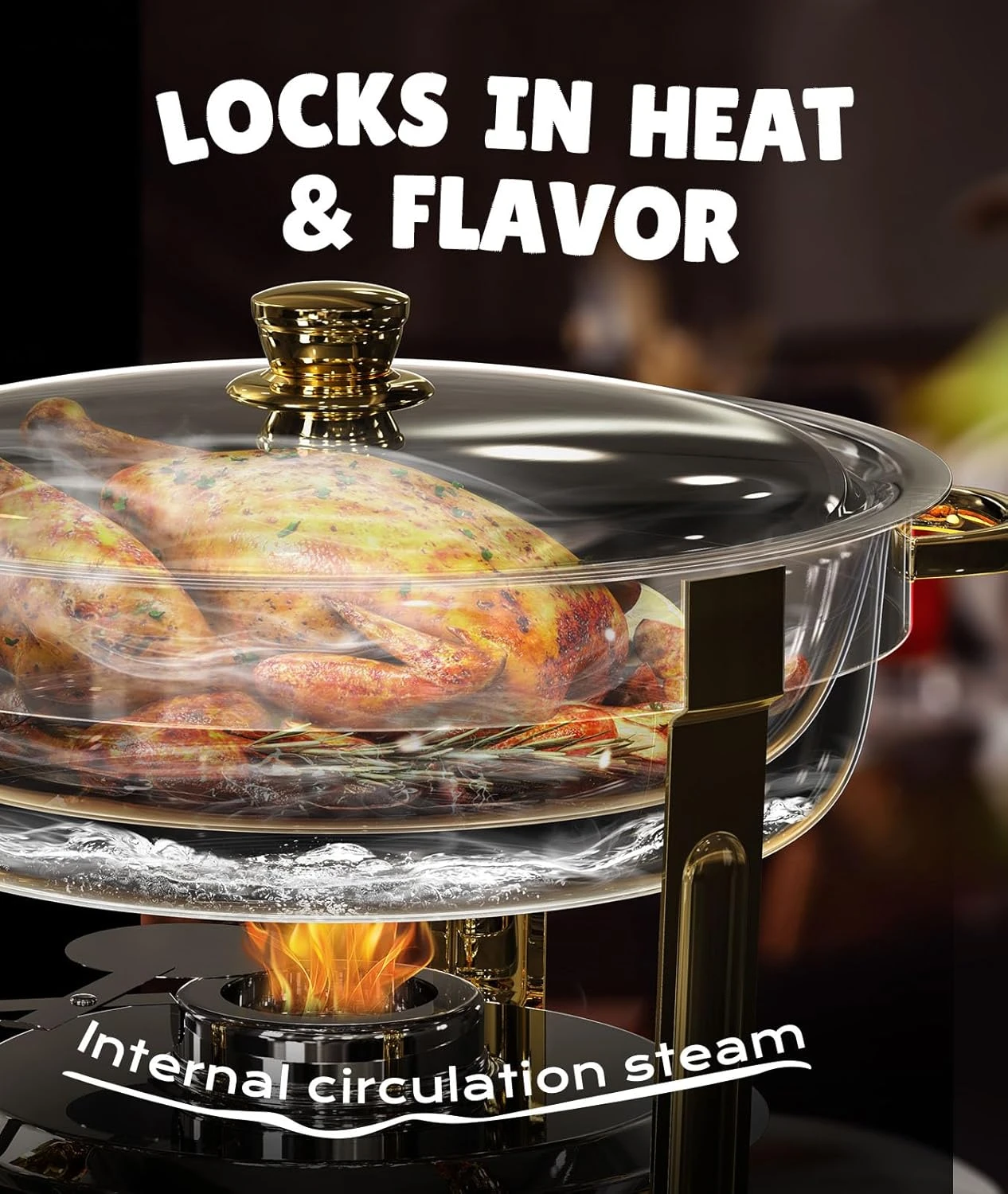 ZILODE Round Chafing Dish Buffet Set Elegant Gold Color