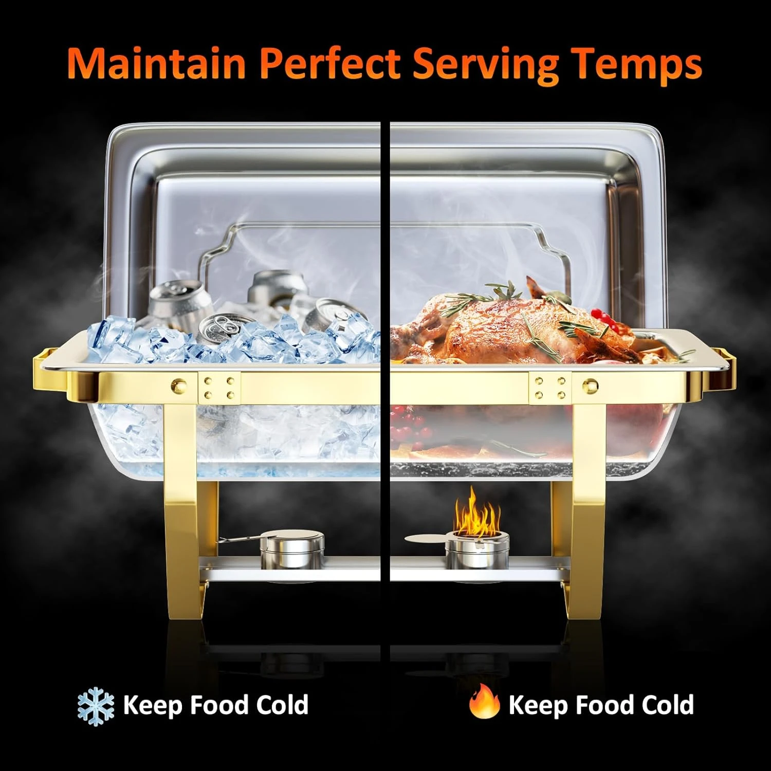 Chafing Dishes for Buffet 4 Pack 7pan, 9QT [Elegant Gold and Silver Colors] Stai