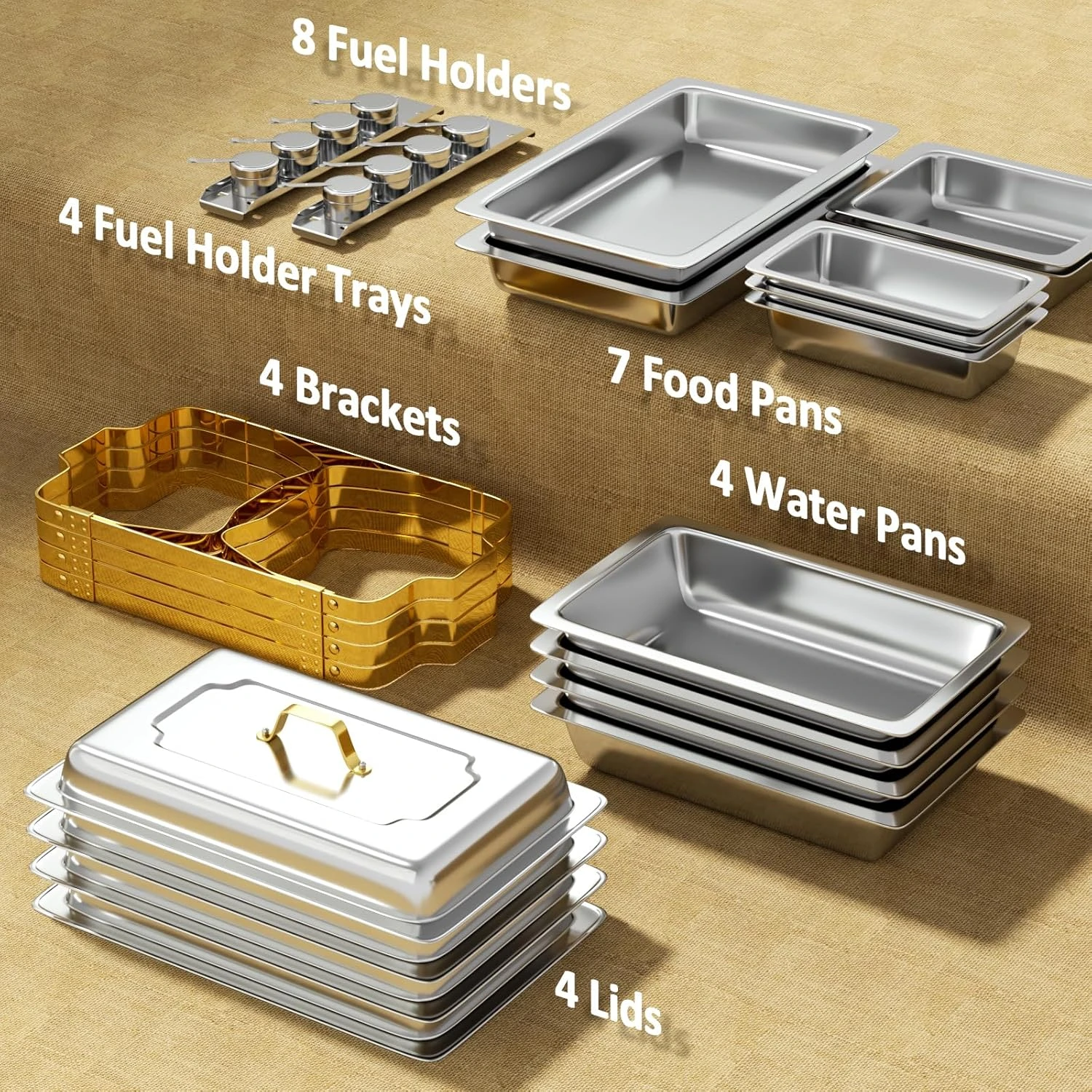 Chafing Dishes for Buffet 4 Pack 7pan, 9QT [Elegant Gold and Silver Colors] Stai