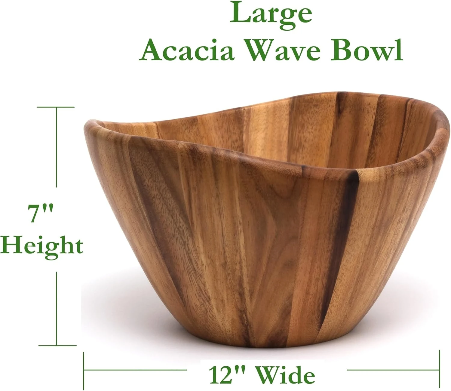 Lipper International Acacia Wave Serving Bowl for Fruits or Salads, Large, 12" D