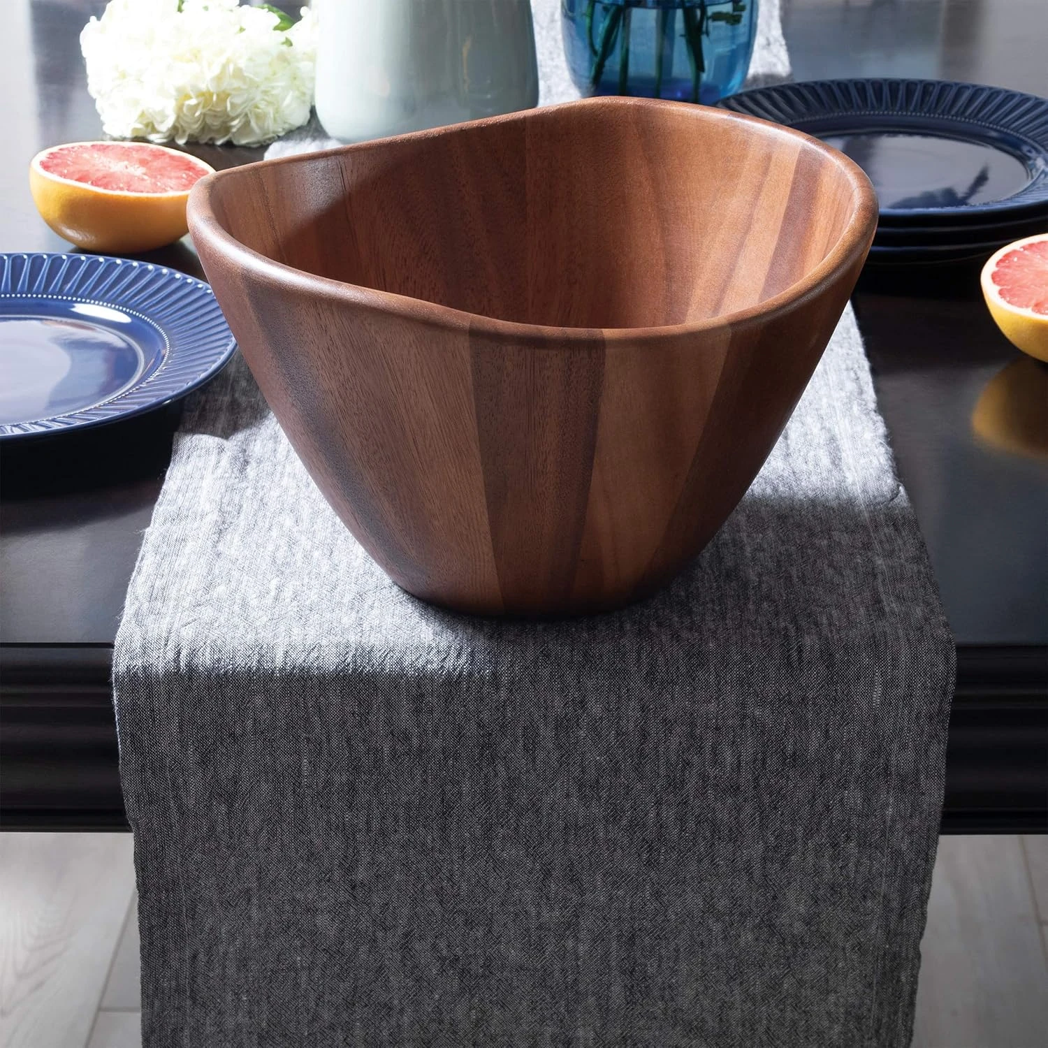 Lipper International Acacia Wave Serving Bowl for Fruits or Salads, Large, 12" D