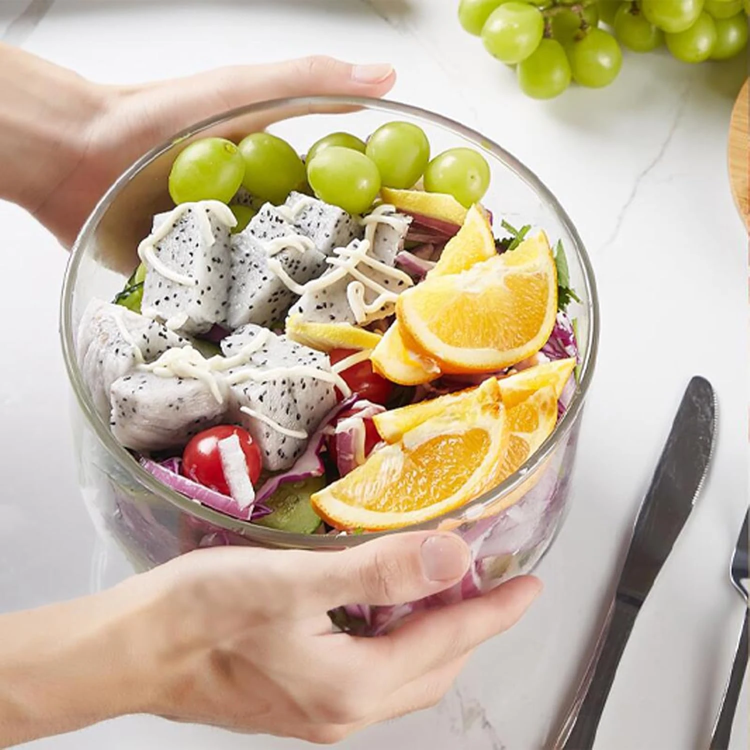 Opexscal 104oz Large Glass Trifle Bowl, Modern Design Clear Glass Round Dessert