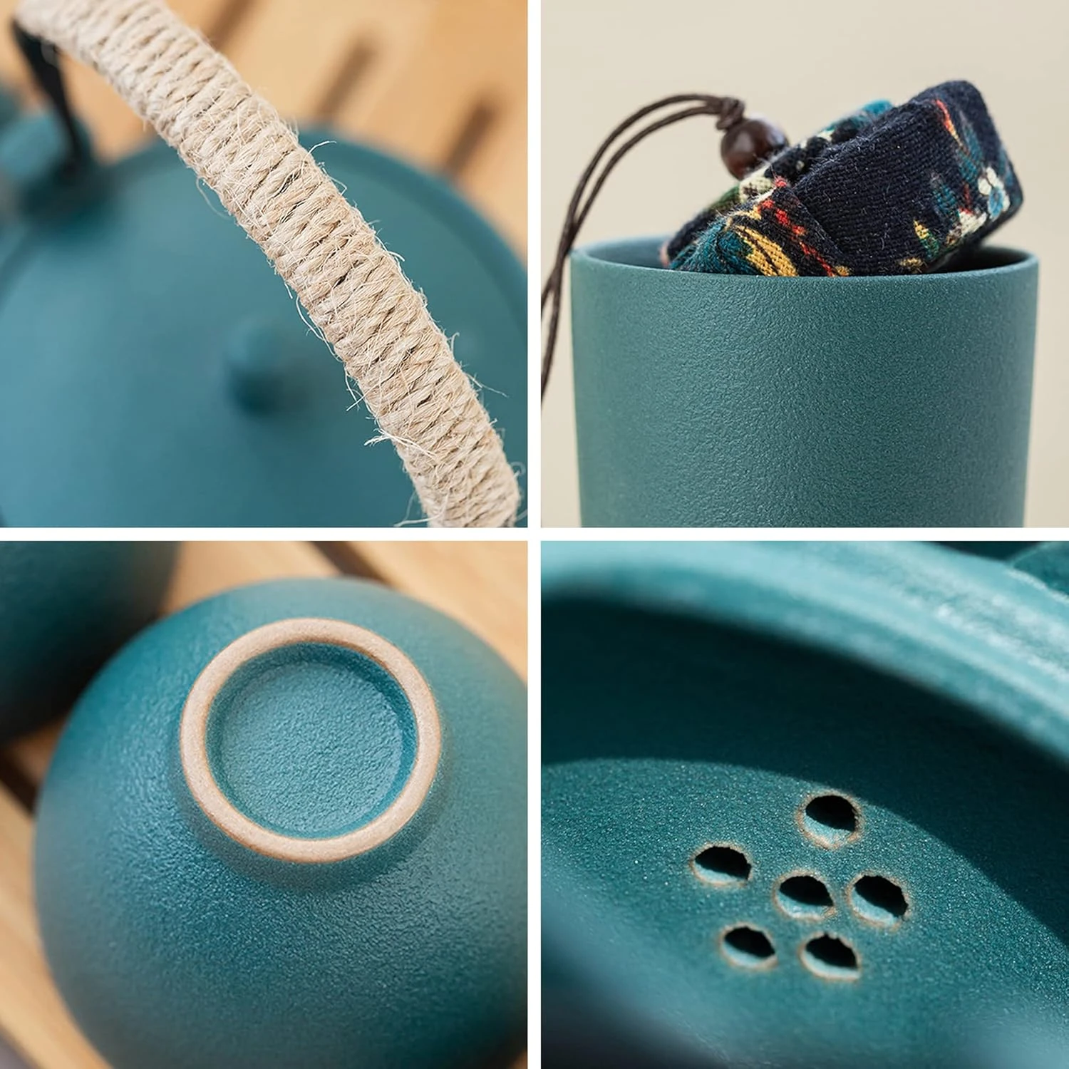 fanquare Japanese Green Kungfu Tea Set, Chinese Portable Tea Set with Tray, Porc