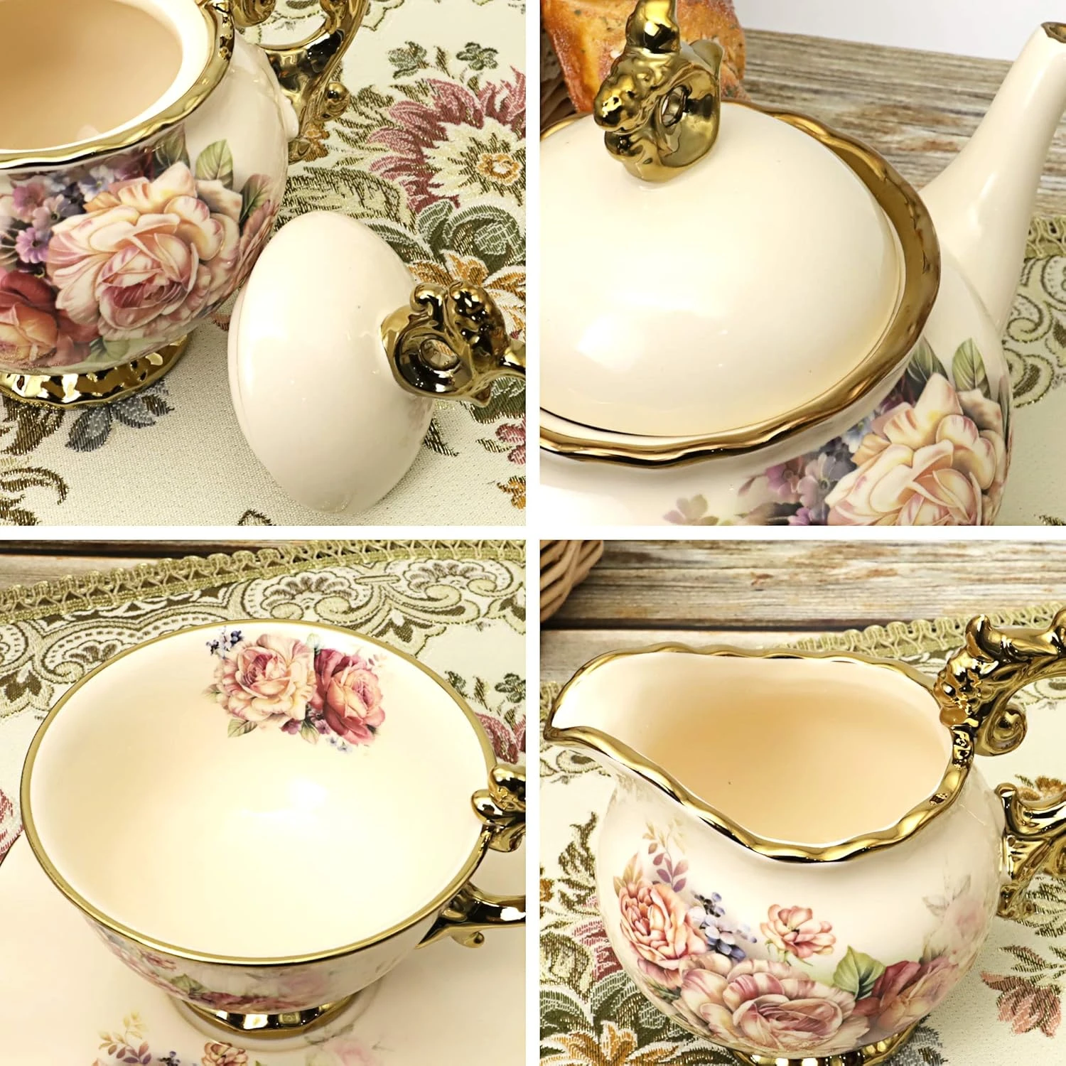 fanquare 15 Pieces British Porcelain Tea Set, Floral Vintage China Coffee Set, W