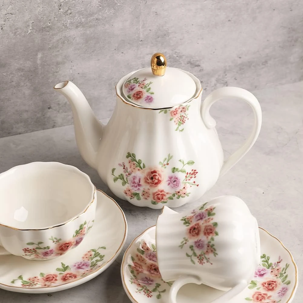 Sweejar Porcelain Tea Sets British Royal Series, 8 OZ Cups & Saucer Service for