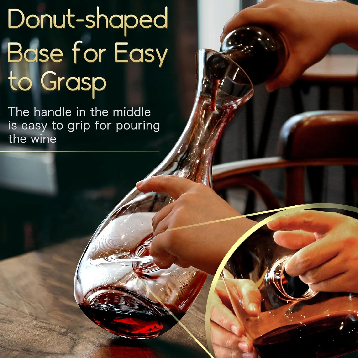 NUTRIUPS Wine Decanter with Stopper,1.2L, Lead-free, Hand Blown, Red Wine Decant