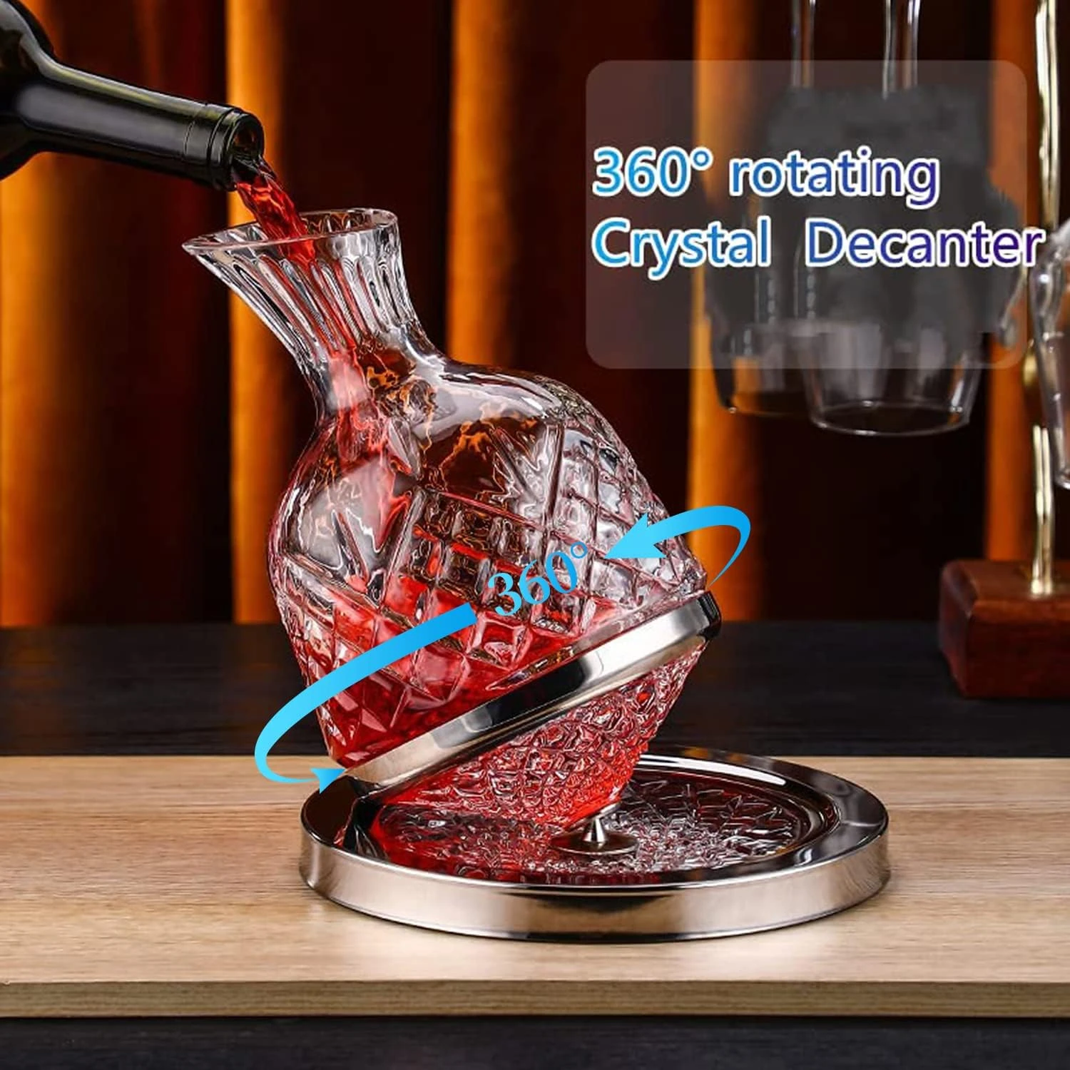 Paysky Wine Decanter 360°Rotating Luxurious Gift for Wine Lover ,Crystal Decante