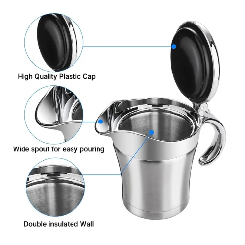 Dolaso Stainless Steel Gravy Boat, 450ml Sauce Jug with Hinged Lid and Handle, D