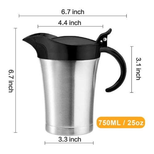 RAISLY Double Insulated Gravy Boat, Stainless Steel Gravy Sauce Jug with Hinged