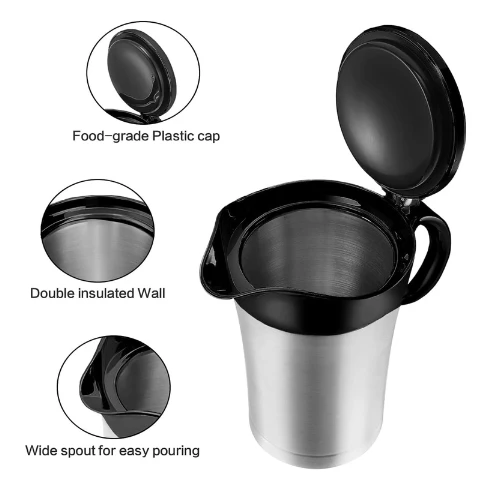 RAISLY Double Insulated Gravy Boat, Stainless Steel Gravy Sauce Jug with Hinged