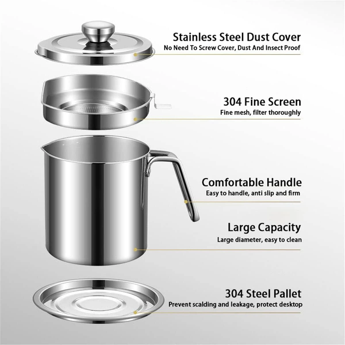 U-HOOME Stainless Steel Oil Filter Pot Oil Strainer, 1.8L Oil Storage Container