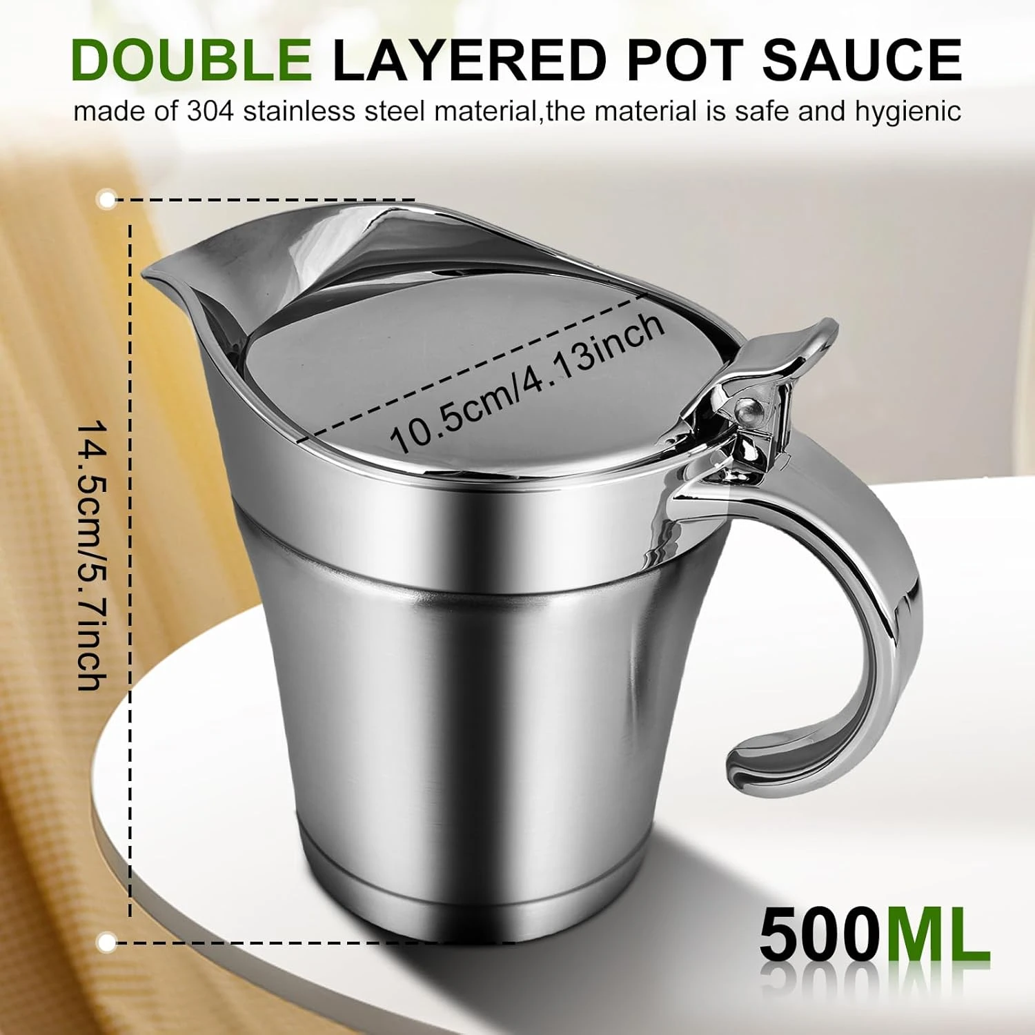 MEGYAD 500 ml Stainless Steel Thermal Gravy Boat: Gravy Boat Sauce Jug with Hing