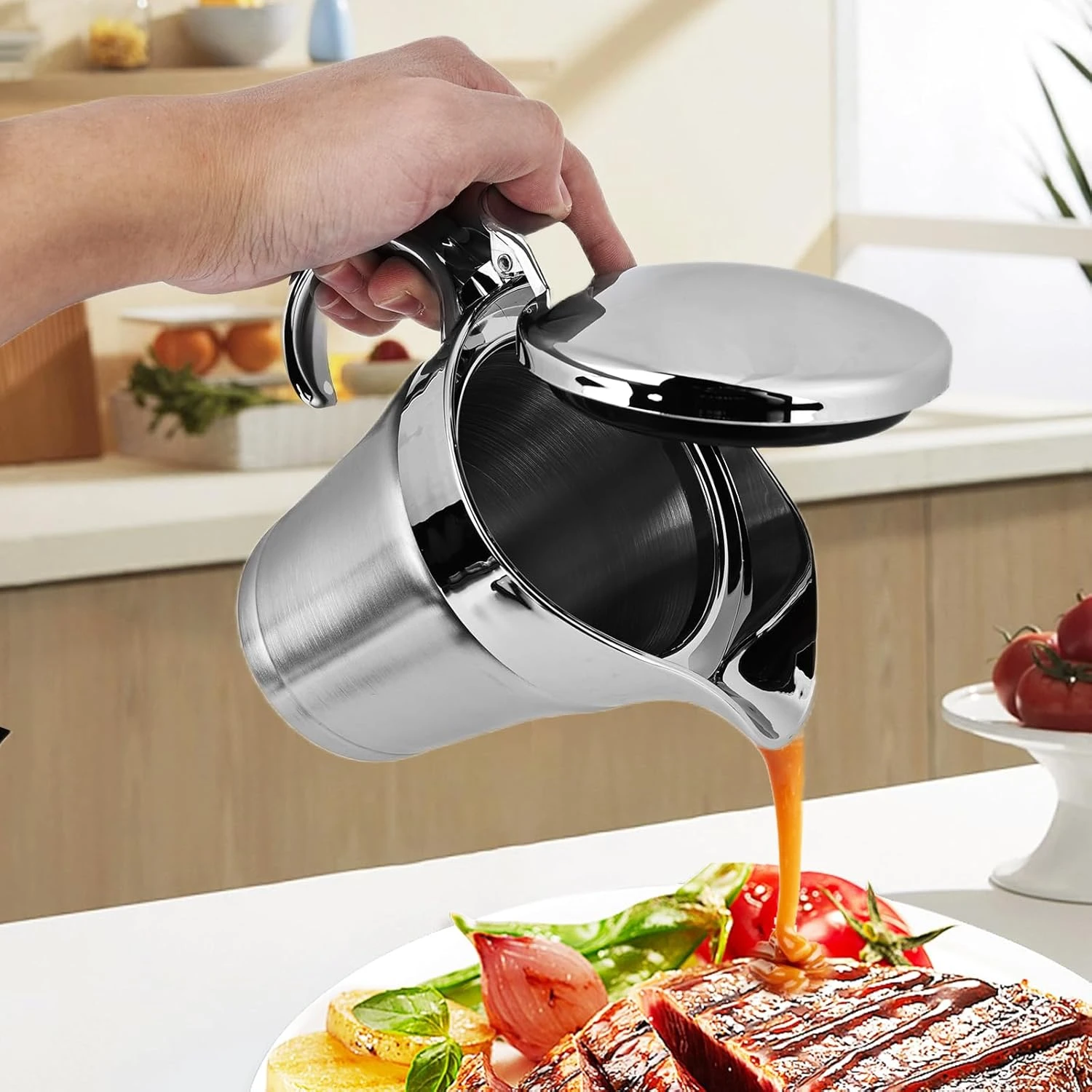 Stainless Steel Thermal Gravy Boat 500 ml, Double Insulated Sauce Jug, Elegant S