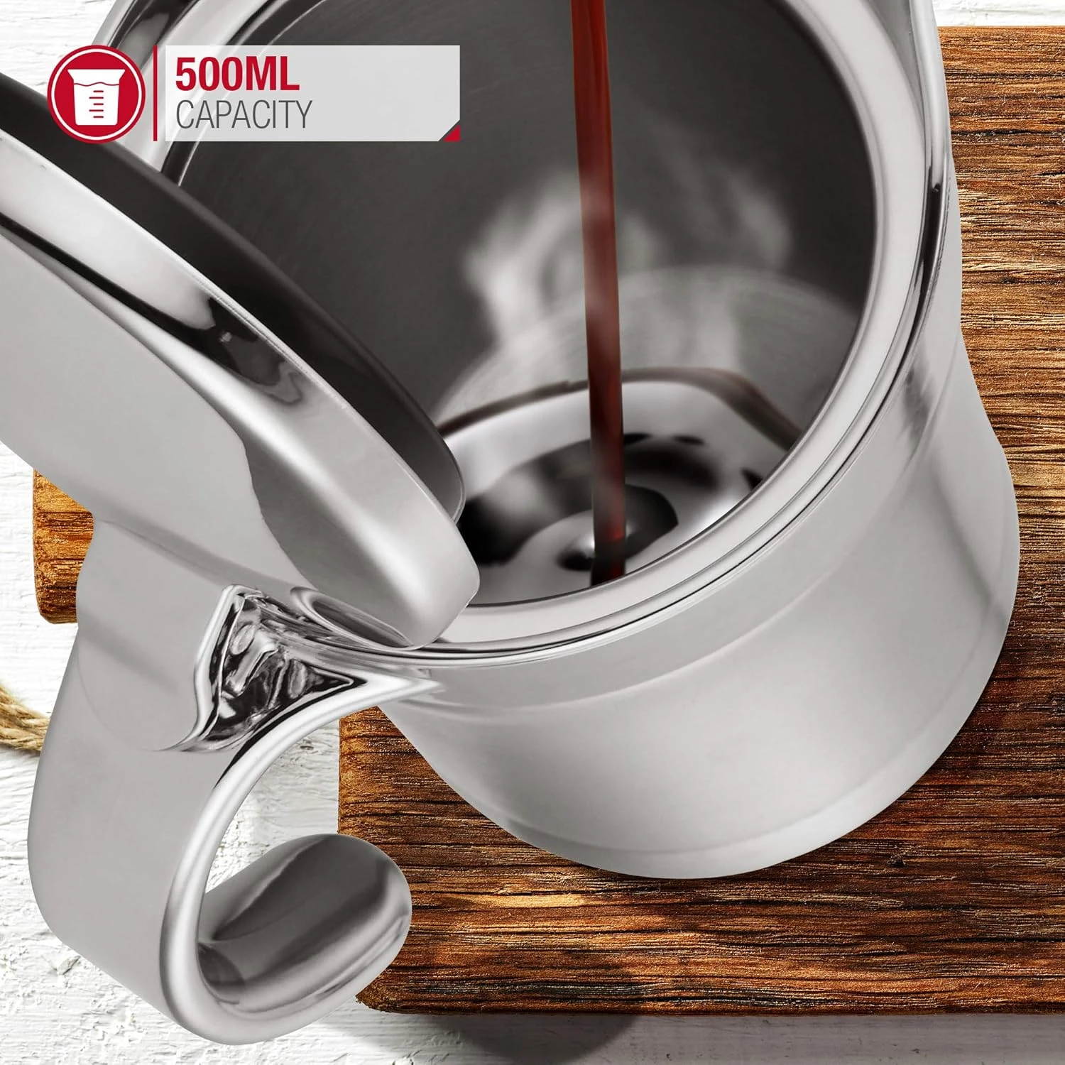 Netta Stainless Steel Gravy Boat/Sauce Jug - Double Insulated Hinged Lid, 500ml