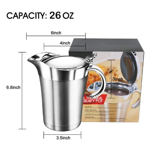 IAXSEE Gravy Boat 32oz Extra Large Double Insulated 304 Stainless Steel, Gravy W