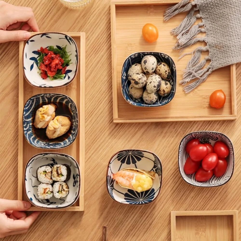 Uoexziyi Ceramic Sauce Dishes - Set of 6 Appetizer Plates, Dipping Bowls for Sus