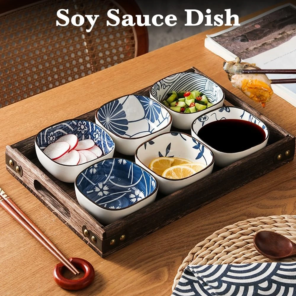 Uoexziyi Ceramic Sauce Dishes - Set of 6 Appetizer Plates, Dipping Bowls for Sus