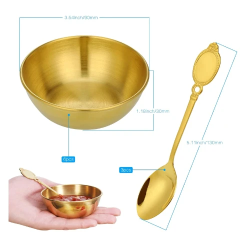 Dipping Bowls Set of 6, Stainless Steel Golden Dip Bowls, Serving Dishes Set, Ta