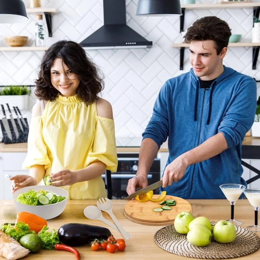 ShineMe Large Salad Bowl with Lid, Bamboo Fiber Salad Serving Bowl Set with Uten