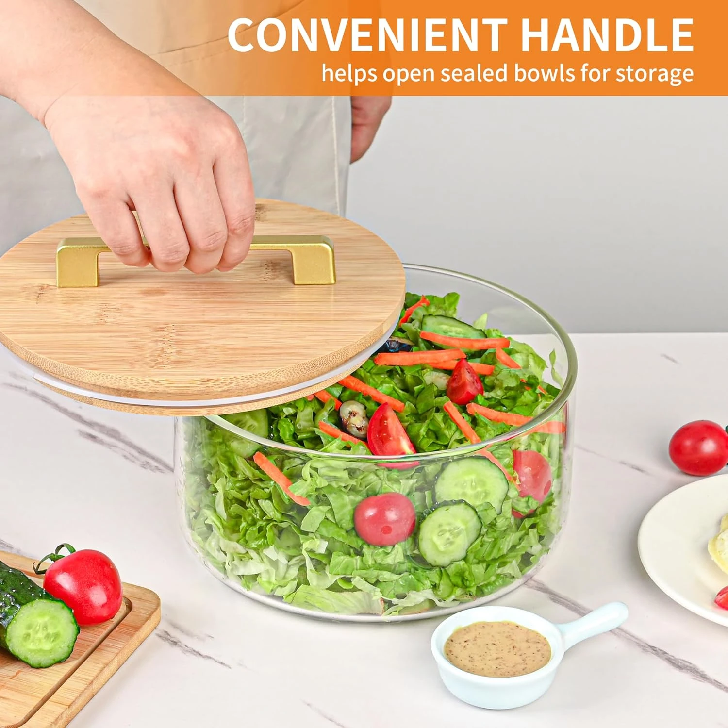 YUBAMIN Glass Salad Bowl with Lid, Glass Mixing Bowl with Lid for Salads, Servin