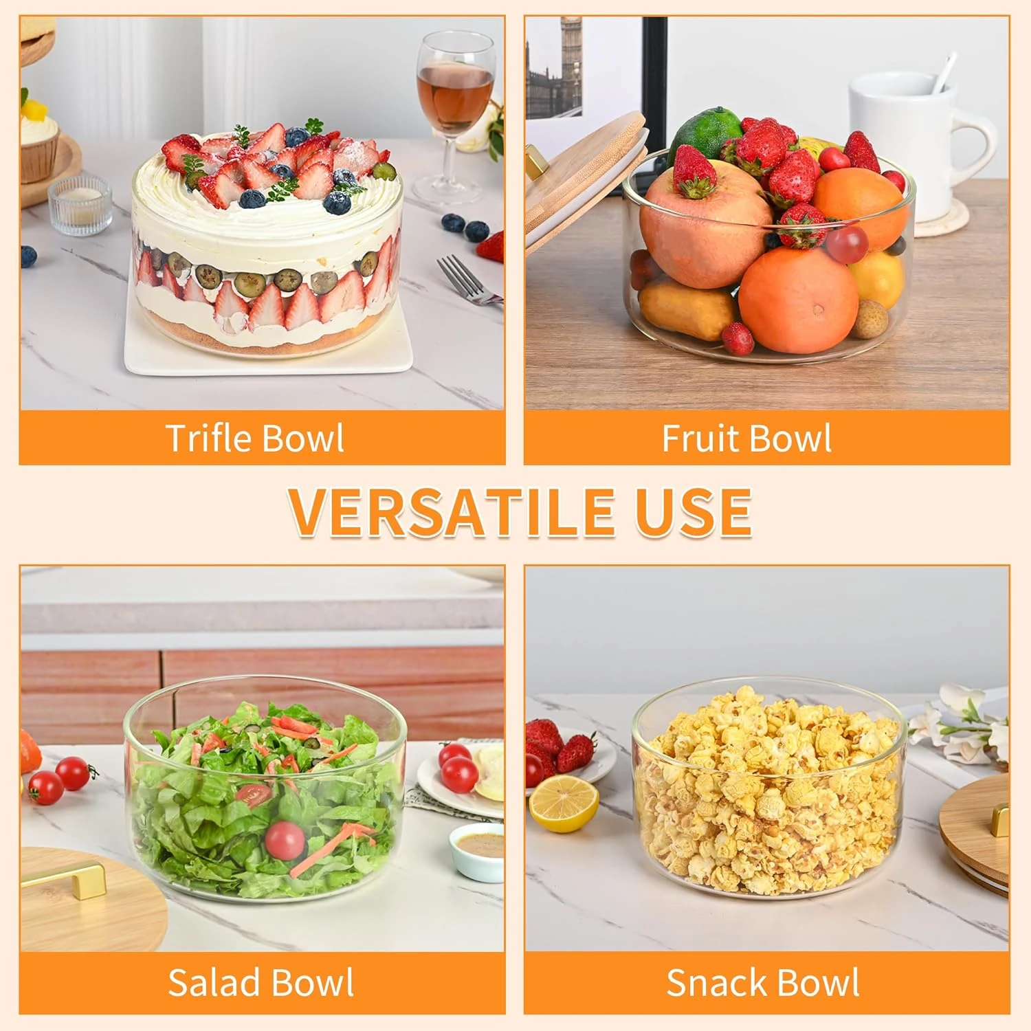 YUBAMIN Glass Salad Bowl with Lid, Glass Mixing Bowl with Lid for Salads, Servin