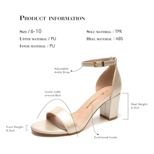 FUNKYMONKEY Women's Chunky High Heels Sandals,Two Strap Open Toe Ankle Strap Hee