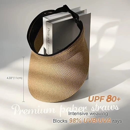 FURTALK Women's Sun Visor Hat Straw Sun Visors for Women, Khaki, One size