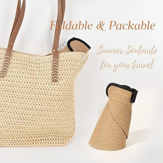 FURTALK Women's Sun Visor Hat Straw Sun Visors for Women, Khaki, One size