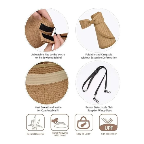 NALACAL Foldable Straw Sun hat for Women, Women's Sun Visor Hats Wide Brim Straw