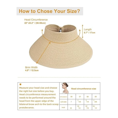 NALACAL Foldable Straw Sun hat for Women, Women's Sun Visor Hats Wide Brim Straw