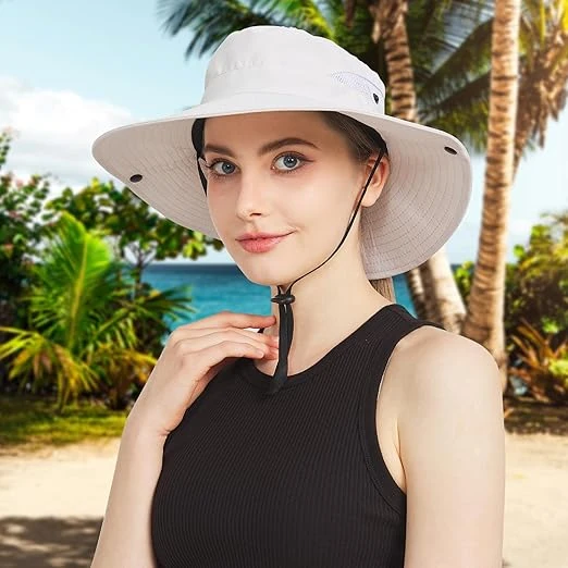 NPJY Sun Hat Womens Men 3” Wide Brim UPF 50+ Fishing Beach Bucket Hats