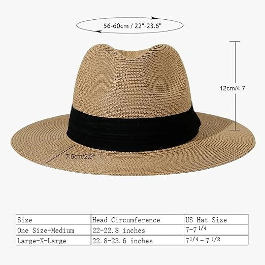 Lanzom Women Wide Brim Straw Panama Roll up Hat Fedora Beach Sun Hat UPF50+
