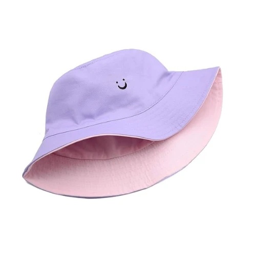HSYZZY Bucket Hat Unisex 100% Cotton Smile Face Embroidery Reversible Hat Travel