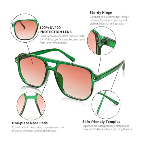 FEISEDY Retro Square Sunglasses Women Men 70s Vintage Trendy Plastic Frame Sun G