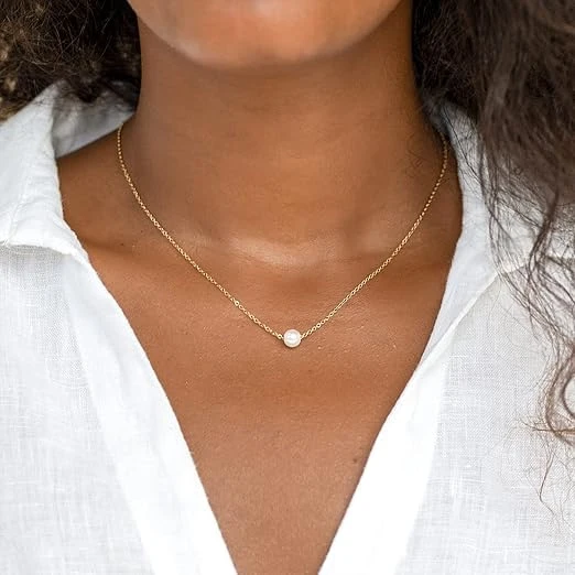 Gold Pearl Necklace for Women, 14K Gold Plated Layered Freshwater Pearl Necklace