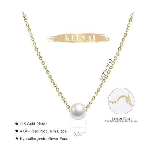 Gold Pearl Necklace for Women, 14K Gold Plated Layered Freshwater Pearl Necklace