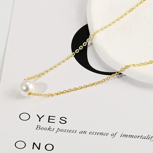 Gold Pearl Necklace for Women, 14K Gold Plated Layered Freshwater Pearl Necklace