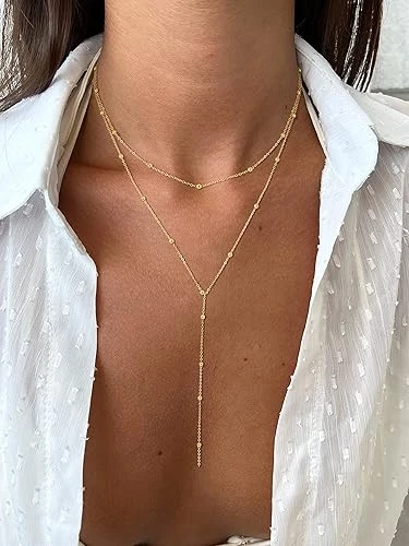 Foxgirl Lariat Gold Necklace for Women, Dainty Long Necklace 14k Gold Plated/Sil