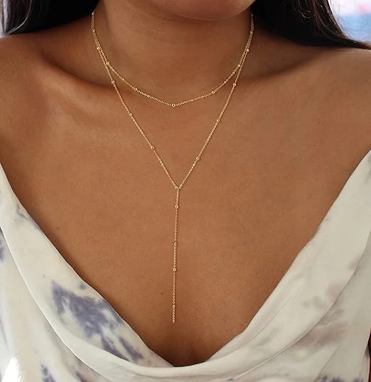 Foxgirl Lariat Gold Necklace for Women, Dainty Long Necklace 14k Gold Plated/Sil