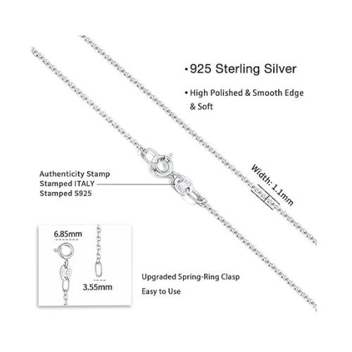 Jewlpire 925 Sterling Silver Chain Necklace Chain for Women Girls 1.1mm Cable Ch