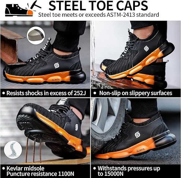 SLIMTA® Safety Shoes for Men Women Steel Toe Boots Non-Slip Lightweight Breathab