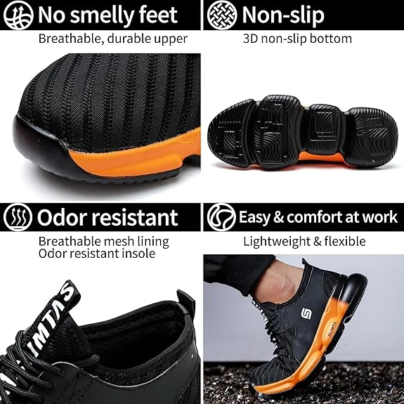 SLIMTA® Safety Shoes for Men Women Steel Toe Boots Non-Slip Lightweight Breathab