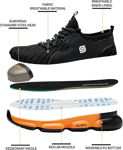 SLIMTA® Safety Shoes for Men Women Steel Toe Boots Non-Slip Lightweight Breathab