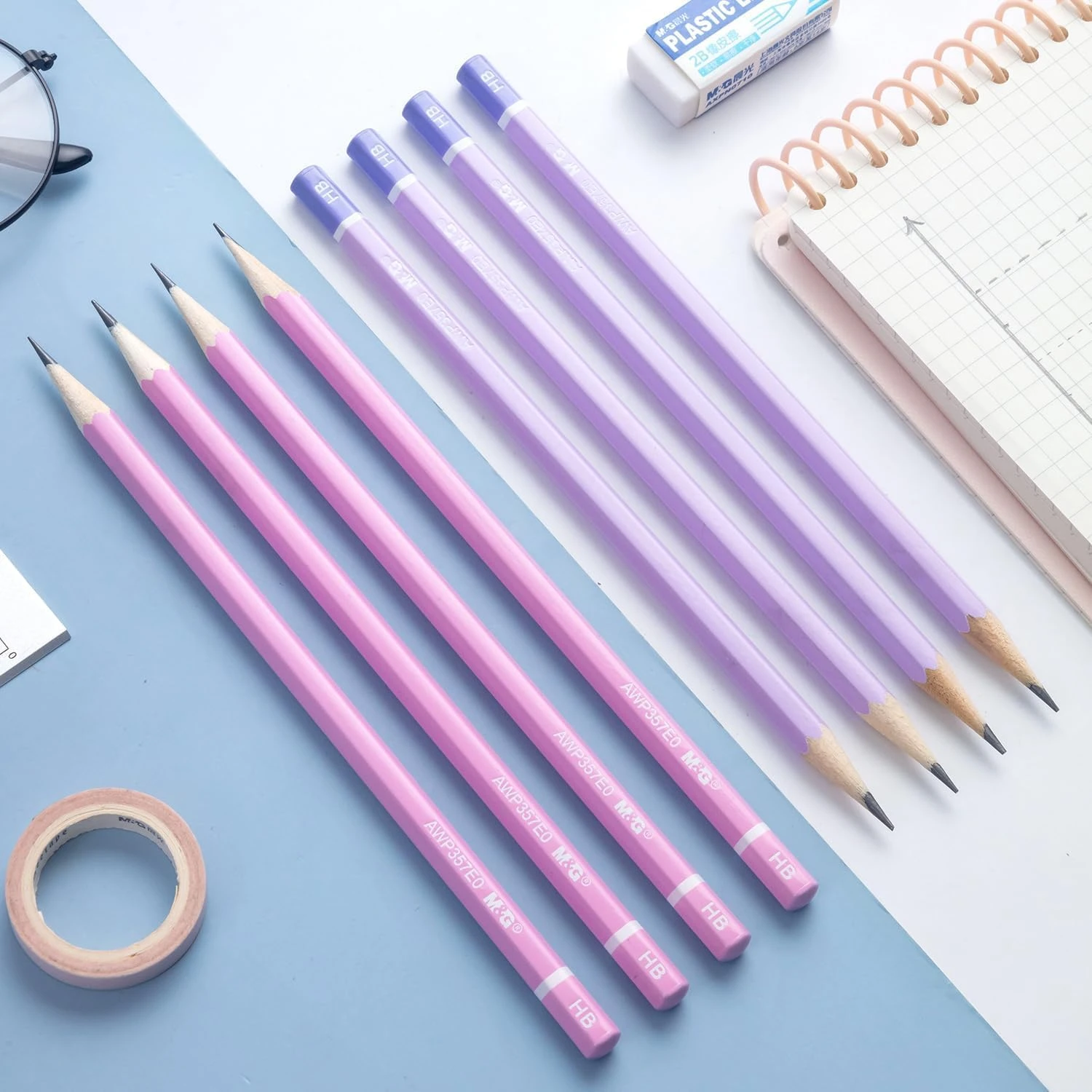 Azonee Hexagon Colored Pencils for Kids, Pink HB Pencils Graphite Wood Pencils w