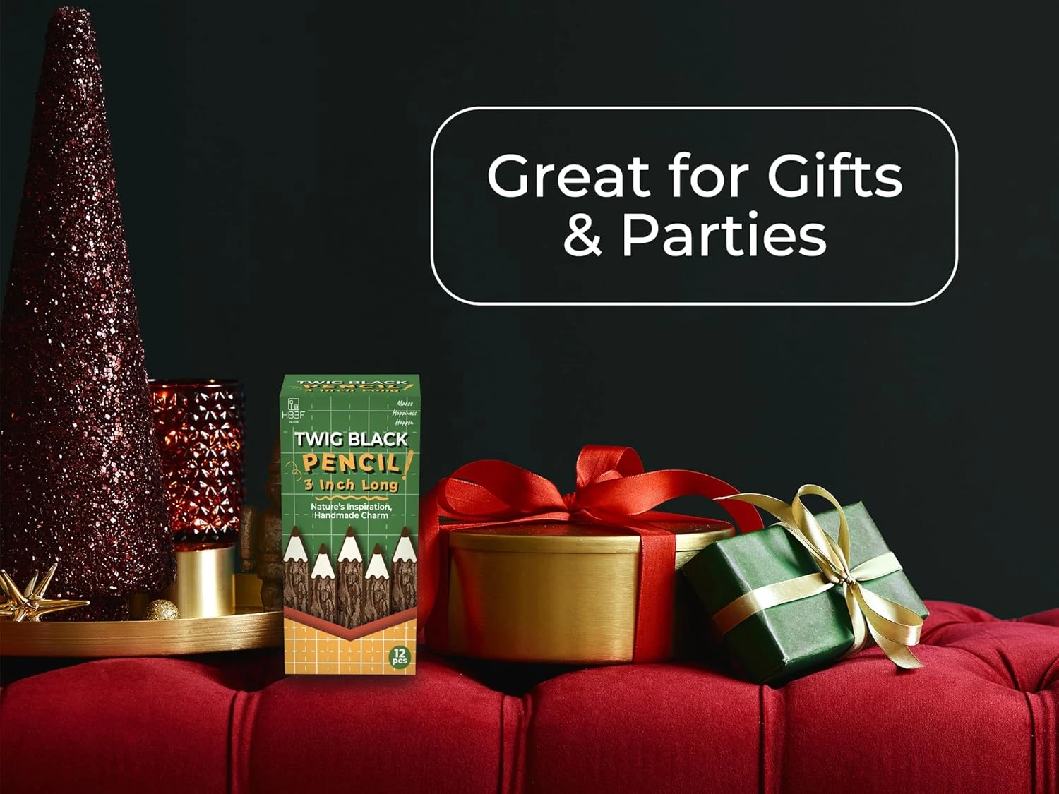 BSIRI Black 3 Inch Wood of 12 in Pack Tree Bark Pencil Favors in Wooden Rustic T