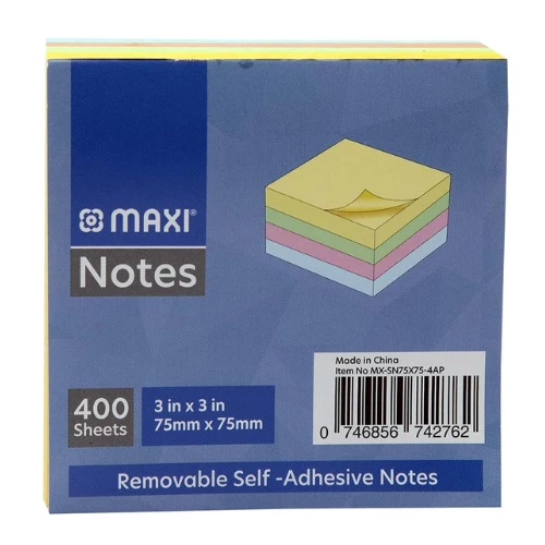 Maxi Assorted Pastel Color Sticky Notes, 75X75mm, 4X100 Sheets, Mx-Sn75X75-4Ap